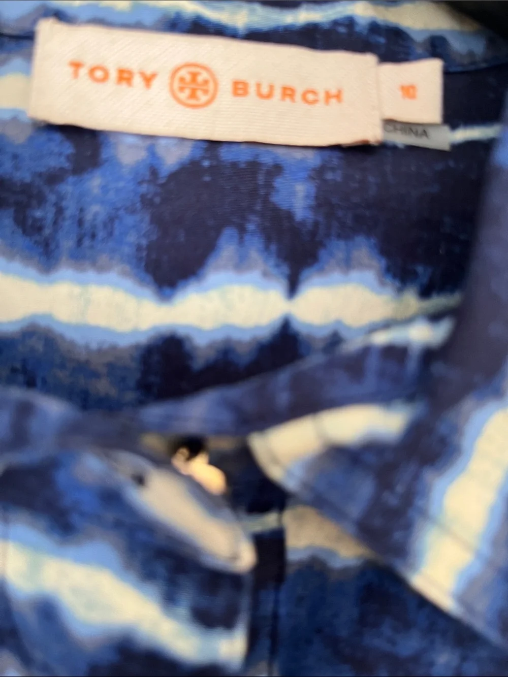 Tory Burch Navy and White Tie-Dye Shirt Dress with Belt, 10